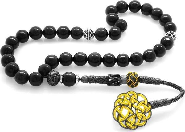 1000 Ayar Gümüş Kazaz Püsküllü Küre Kesim Gri Kaplangözü Doğaltaş Tesbih - Image 1