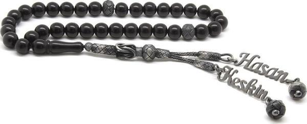 1000 Ayar Gümüş Kazaz Püsküllü Küre Kesim İsim Yazılı Rus Oltu Tesbih - Image 1