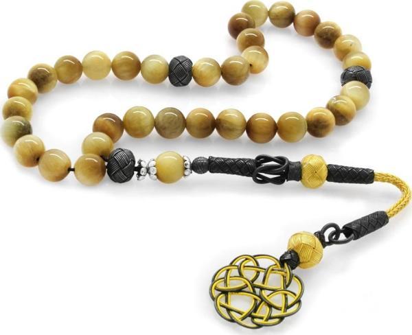 1000 Ayar Gümüş Kazaz Püsküllü Küre Kesim Renkli Kaplangözü Doğaltaş Tesbih - Image 1