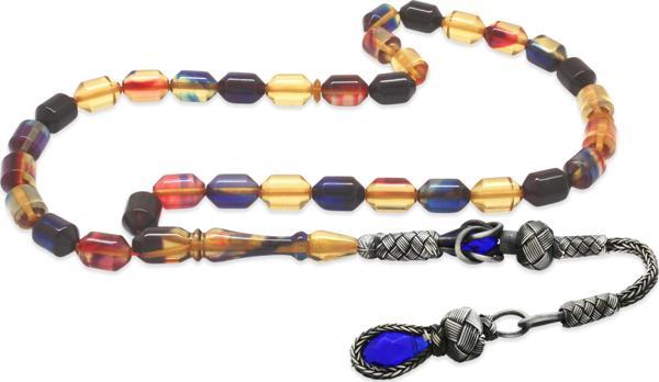 1000 Ayar Gümüş Kazaz Püsküllü Uçlu Kapsül Kesim Bonibon Ateş Kehribar Tesbih - Image 1