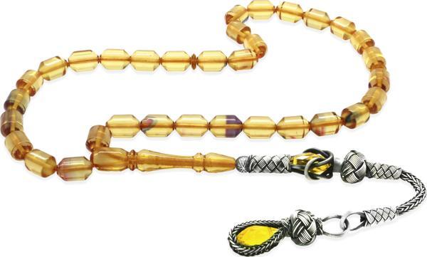 1000 Ayar Gümüş Kazaz Püsküllü Uçlu Kapsül Kesim Şeffaf Bonibon Ateş Kehribar Tesbih - Image 1