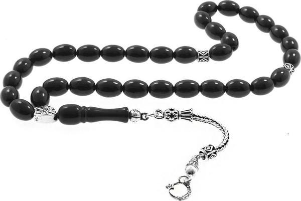 925 Ayar Gümüş Püsküllü Arpa Kesim Rus Oltu Tesbih - Image 1