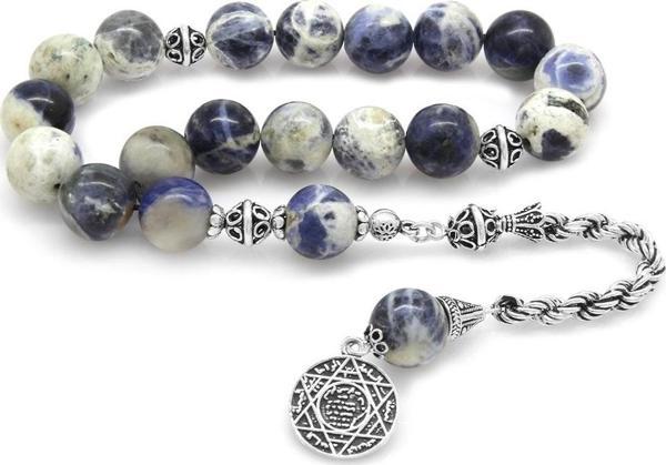 925 Ayar Gümüş Püsküllü Küre Kesim Sodalit Efe Doğaltaş Tesbih - Image 1