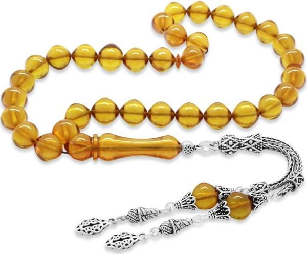 925 Ayar Gümüş Püsküllü İstanbul Kesim Sarı Ateş Kehribar Tesbih - Image 1