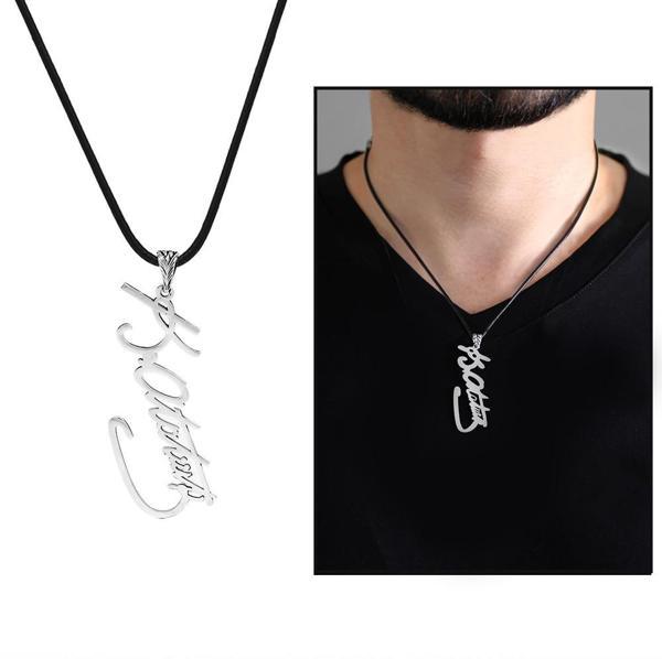 Atatürk imzalı Lazer Kesim İp Zincirli 925 Ayar Gümüş Erkek Kolye - Image 1