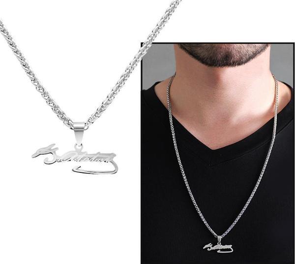 Atatürk İmzalı Silver Renk Çelik Erkek Kolye - Image 1