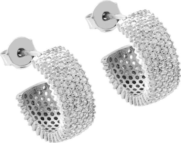 Beyaz Zirkon Taşlı Yarım Tur Tasarım Silver Renk 925 Ayar Gümüş Kadın Küpe - Image 1