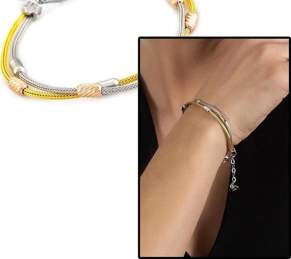 Çift Sıra Silver-Gold Renkli 925 Ayar Gümüş Dorika Kadın Bileklik - Image 1