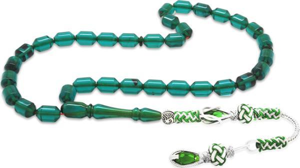 Bakır Kazaz Püsküllü Uçlu Kapsül Kesim Su Mavisi Ateş Kehribar Tesbih - Image 1