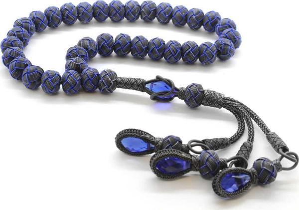 El İşçiliği Küre Kesim Büyük Boy Mavi-Gri 1000 Ayar Gümüş Kazaz Tesbih - Image 1