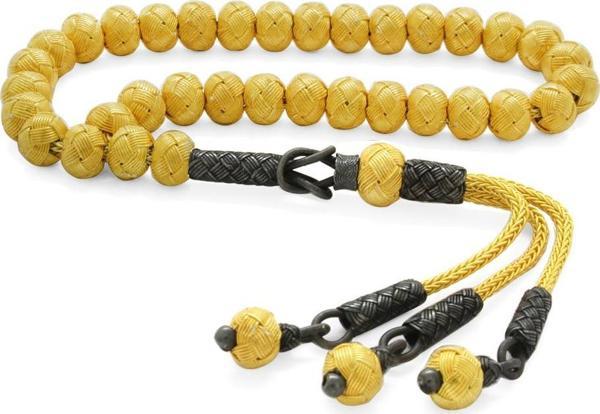 El İşçiliği Küre Kesim Gold-Black Mini Boy 1000 Ayar Gümüş Kazaz Tesbih - Image 1