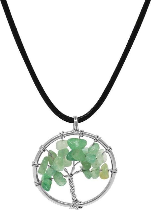 Hayat Ağacı Tasarım Zarif İp Zincirli Aventurin Doğaltaş Kadın Kolye - Image 1