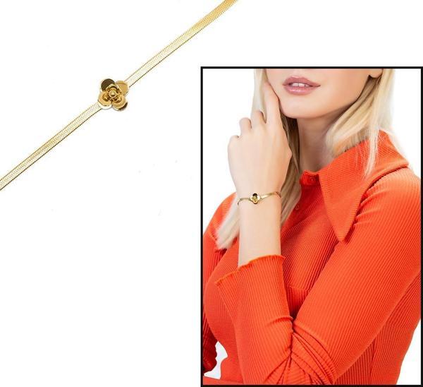 Gold Renk Kararmaz Metal Snake Zincirli Kır Çiçeği Tasarım Kadın Bileklik - Image 1