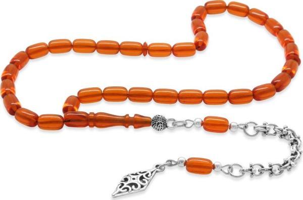 Kararmaz Metal Arnavut Zincir Püsküllü Kapsül Kesim Kırmızı Bilek Boy Ateş Kehribar Tesbih - Image 1