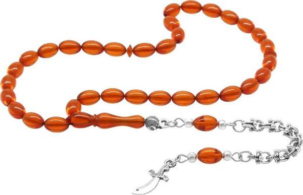 Kararmaz Metal Arnavut Zincir Zülfikar Püsküllü Arpa Kesim Kırmızı Bilek Boy Ateş Kehribar Tesbih - Image 1