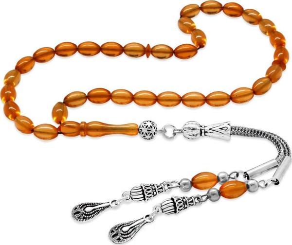 Kararmaz Metal 2'li Kamçı Püsküllü Arpa Kesim Bilek Boy Gün Batımı Renk Ateş Kehribar Tesbih - Image 1