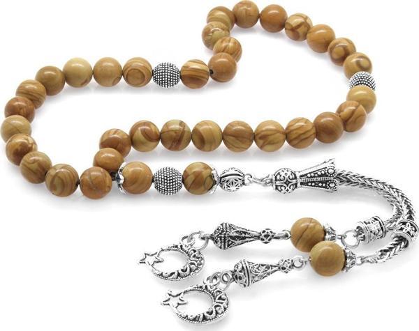 Kararmaz Metal Ayyıldız Püsküllü Küre Kesim Kahverengi Jasper Doğaltaş Tesbih - Image 1