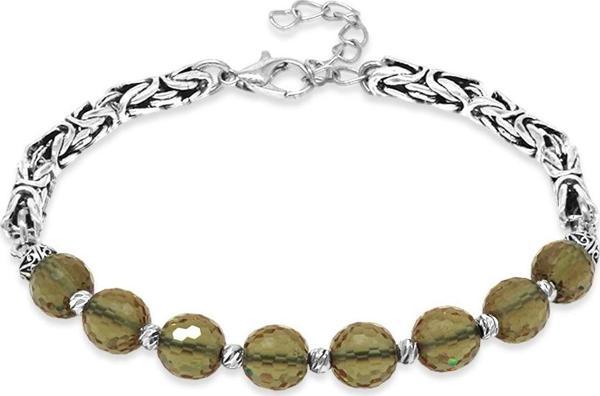 Kararmaz Metal Kral Zincirli Silver Renk Dorika Top Süslemeli Küre Kesim Fasetalı Zultanit Taşı Erkek Bileklik - Image 1
