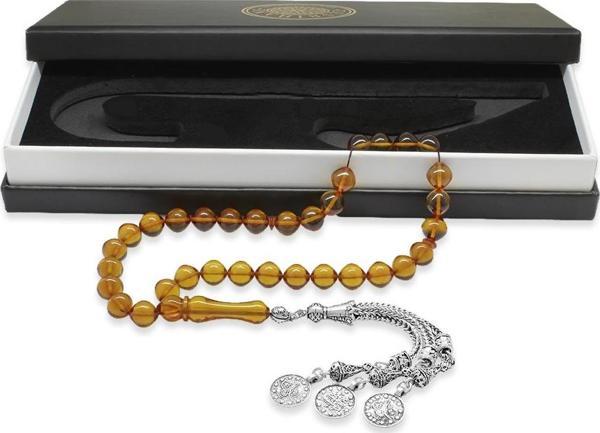 Kararmaz Metal Mecidiye Püsküllü İstanbul Kesim Sarı Ateş Kehribar Tesbih - Image 1