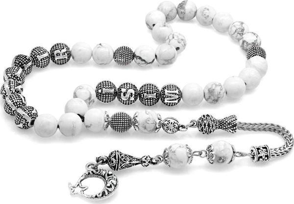 Kararmaz Metal Püsküllü Küre Kesim İsim Yazılı Havlit Doğaltaş Tesbih - Image 1