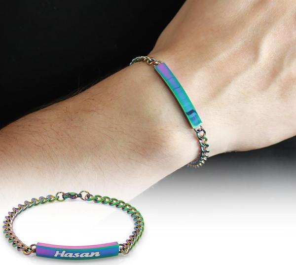 Kişiye Özel İsim Yazılı Ice Blue Renk Çelik Erkek Gurmet Bileklik - Image 1