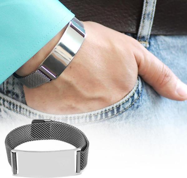 Kişiye Özel İsim Yazılı Magnet Kapamalı Silver Renk Çelik Erkek Hasır Bileklik - Image 1