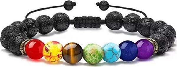 Makrome Örgülü Küre Kesim Lav Doğaltaş Çakra Erkek Bileklik - Image 1