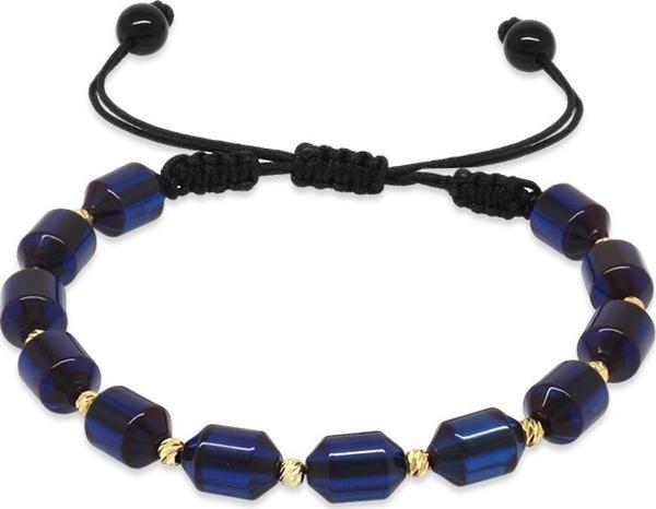 Makrome Örgülü Sarı Dorika Top Süslemeli Lacivert Sıkma Kehribar Kadın Bileklik - Image 1