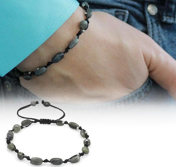 Makrome Örgülü Naturel Kesim Dorika Top Detaylı Labradorit Doğaltaş Erkek Bileklik - Image 1