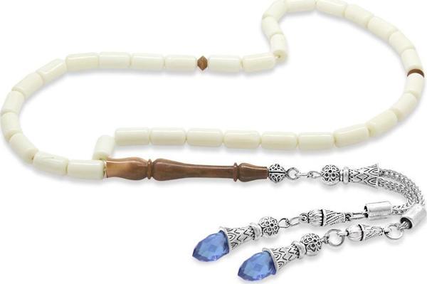 Mavi Zirkon Taş Püsküllü Kesme Kesim Kuka İmameli Deve Kemiği Tesbih - Image 1