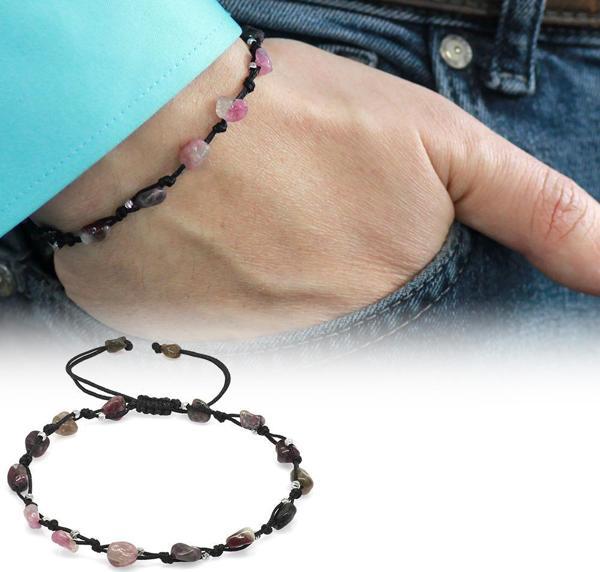 Makrome Örgülü Naturel Kesim Dorika Top Detaylı Turmalin Doğaltaş Erkek Bileklik - Image 1