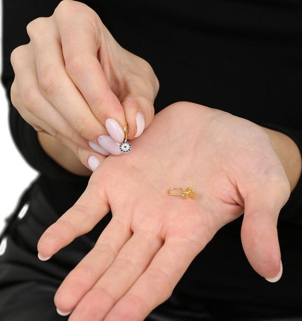 Mavi-Beyaz Zirkon Taşlı Çiçek Tasarım Gold Renk 925 Ayar Gümüş Kadın Küpe - Image 1