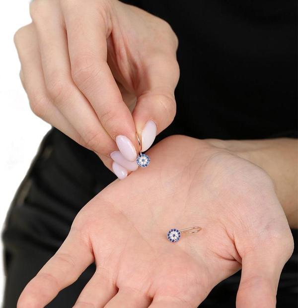 Mavi-Beyaz Zirkon Taşlı Çiçek Tasarım Rose Renk 925 Ayar Gümüş Kadın Küpe - Image 1