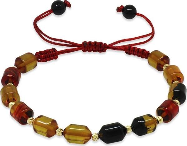 Makrome Örgülü Sarı Dorika Top Süslemeli Bala-Siyah Ateş Kehribar Kadın Bileklik - Image 1