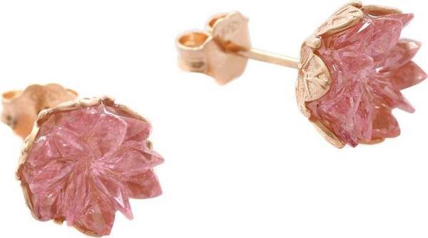 Pembe Zirkon Taşlı Lotus Çiçeği Tasarım 925 Ayar Gümüş Küpe - Image 1