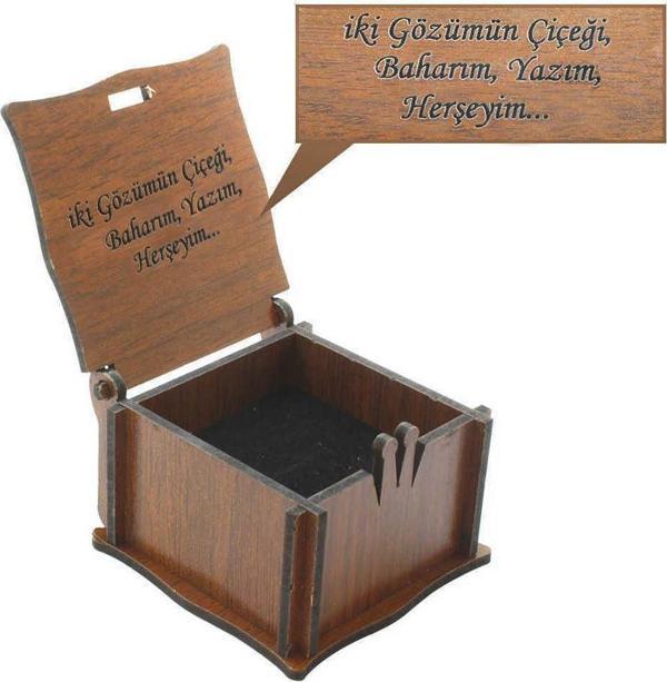 Özel Mesaj Yazılı Kahverengi Ahşap Hediye Yüzük-Alyans Kutusu (M-4) - Image 1