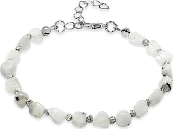 Silver Renk Metal Zincirli Dorika Top Süslemeli Amorf Ay Taşı Doğaltaş Erkek Bileklik - Image 1