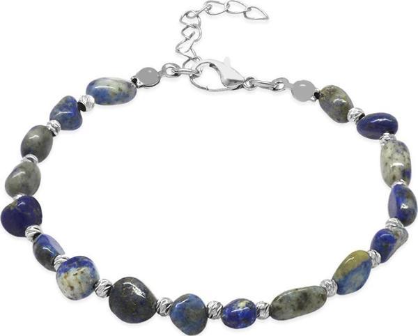 Silver Renk Metal Zincirli Dorika Top Süslemeli Amorf Lapis Doğaltaş Erkek Bileklik - Image 1