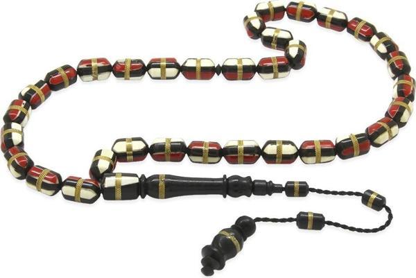 Sistemli Beyaz-Kırmızı Mine Dolgulu Pirinç Sarmal Kapsül Kesim Kuka Tesbih - Image 1