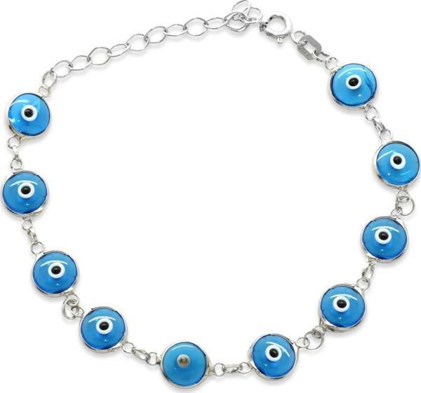 Silver Renk Nazar Boncuğu Detaylı 925 Ayar Gümüş Kadın Bileklik - Image 1