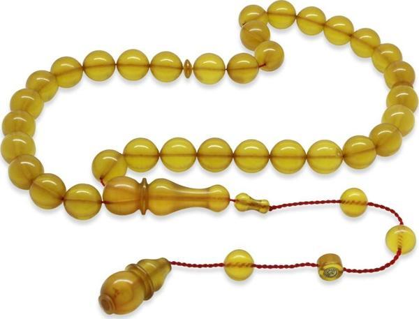 Sistemli Her Bir Tanesi Usta işçilikli Küre Kesim Koyu Sarı Katalin Tesbih - Image 1