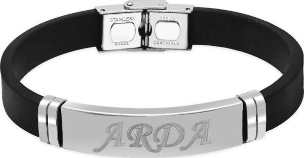 Siyah Silikon&Çelik Kombinli Kişiye Özel İsim Harf/Yazılı Erkek Bileklik - Image 1