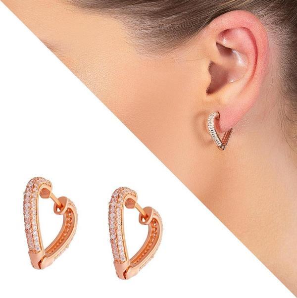 Starlight Diamond Zirkon Taşlı Kalp Tasarım Rose Renk 925 Ayar Gümüş Küpe - Image 1