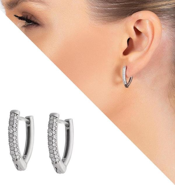 Starlight Diamond Zirkon Taşlı V Tasarım 925 Ayar Gümüş Küpe - Image 1