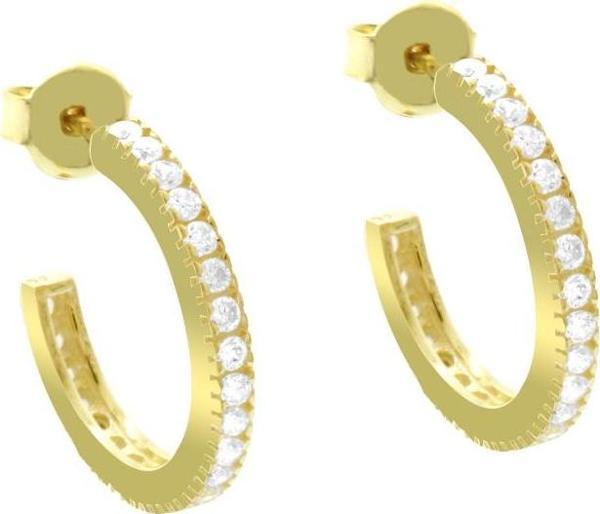 Tek Sıra Mikro Beyaz Zirkon Taşlı Gold Renk Yarım Tur 925 Ayar Kadın Küpe - Image 1