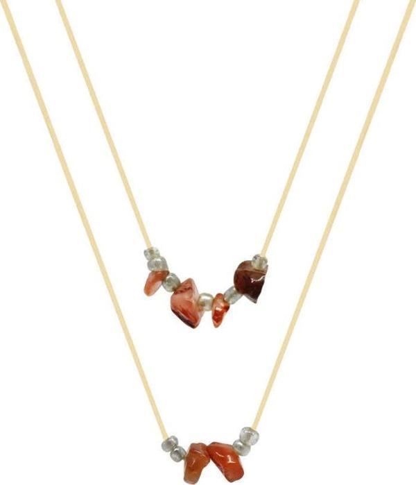 Zarif İp Zincirli Doğal Form Akik Doğaltaş Oğlak Burcu Kadın Kolye - Image 1