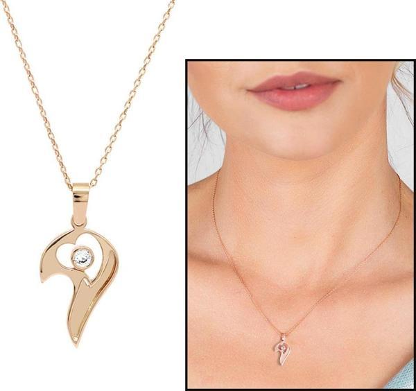 Zirkon Taşlı Gold Renk Kişiye Özel İsim Yazılı 925 Ayar Gümüş Kalbimin Yarısı Kolye - Image 1