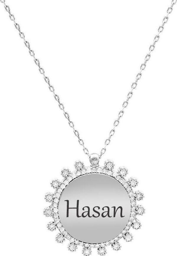 Zirkon Taşlı Güneş Tasarım Silver Renk Kişiye Özel İsim/Harf Yazılı 925 Ayar Gümüş Kadın Kolye - Image 1