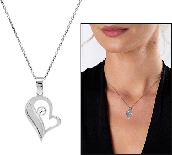 Zirkon Taşlı Silver Renk Kişiye Özel İsim Yazılı 925 Ayar Gümüş Kalbimin Yarısı Kolye - Image 1