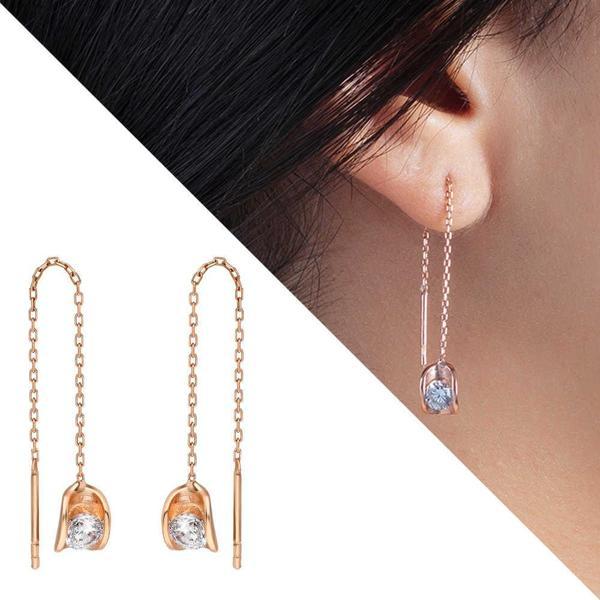 Zirkon Tektaşlı Sandviç Tasarım Rose Renk 925 Ayar Gümüş Sallantılı Küpe - Image 1